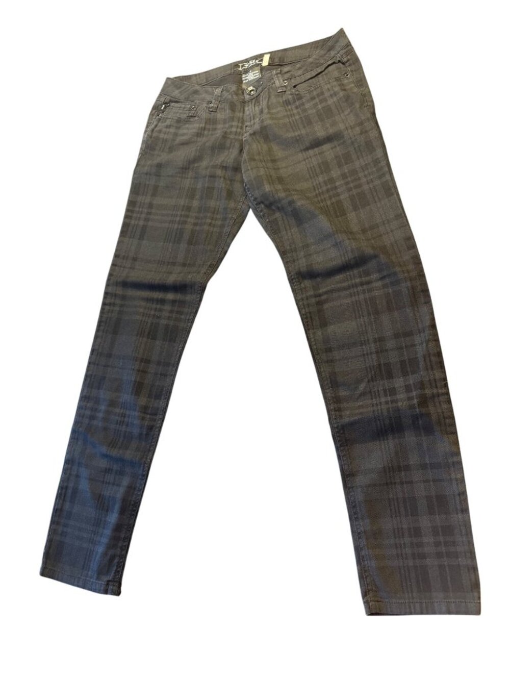 Y2K YMI Jeanswear Plaid Skinny Jeans Black Size 7 Mid Rise Stretch Denim